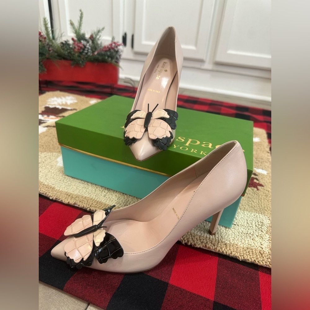 New Kate Spade Laurie Heels Butterfly Women’s 6.5 w/ Box Pale Pink Nappa Leather - Picture 5 of 16